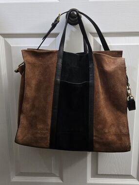 Fossil Brown  & Black  Suede Panel Tote Bag